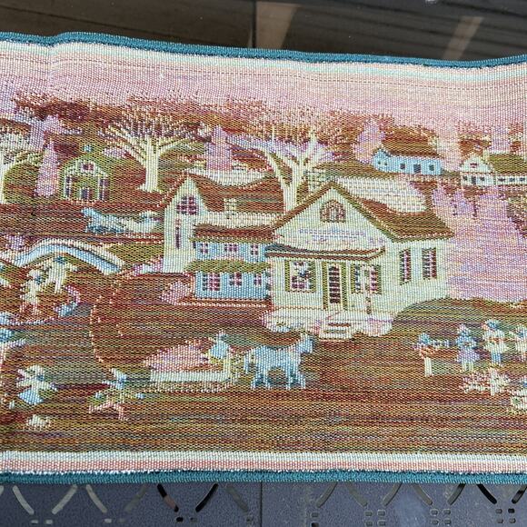 Christmas Victorian Village Snow Horse Buggy Ice-Skating Table Runner 13 x 69 - Picture 3 of 4